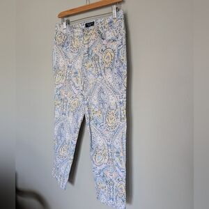 Charter Club Paisley Ankle Cropped Jeans Cotton Summer Resort Size 8 Pants